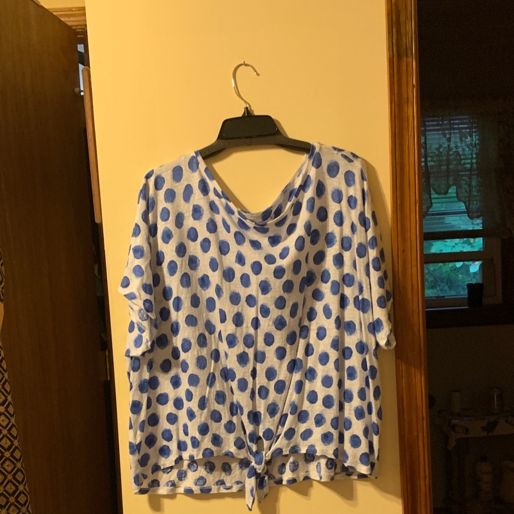 Chico's Blue Polka Dot Blouse with tie front